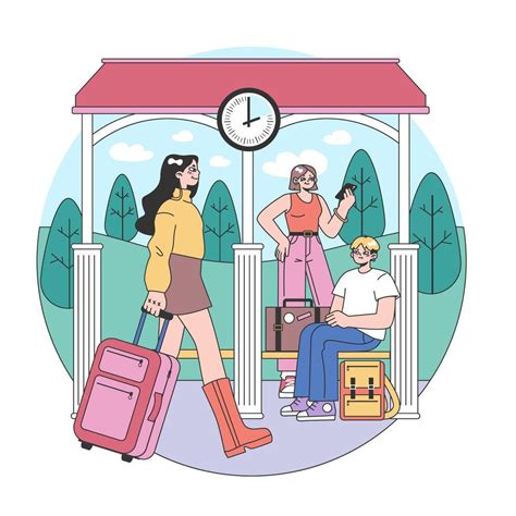 Train trip. Characters traveling by train. Passengers with luggage 41172154 Vector Art at Vecteezy