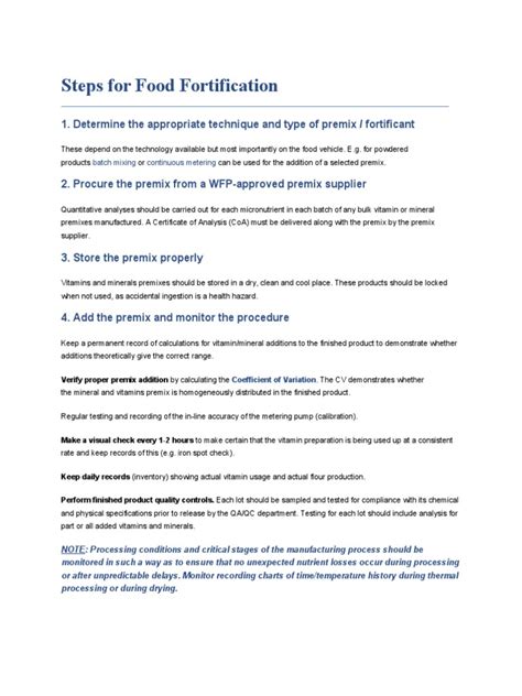 Steps For Food Fortification | PDF