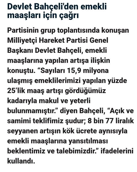 Candan On Twitter Mhp Lideri Devlet Bah Eli Den Emekliye Yeni Zam