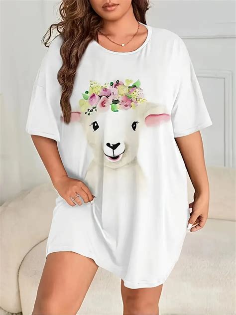 Cute Loungewear Dress Plus Size Women S Plus Lamb Print Temu Australia