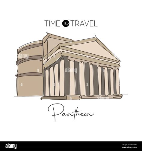 One Continuous Line Drawing Ancient Roman Building Pantheon Landmark