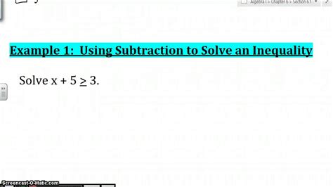 Solving Inequalities Using Addition And Subtraction Youtube