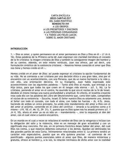 PDF CARTA ENCÍCLICA DEUS CARITAS EST DEL SUMO PONTÍFICE En un