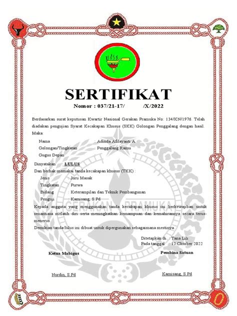 Sertifikat Juru Masak Purwa Pa Pdf