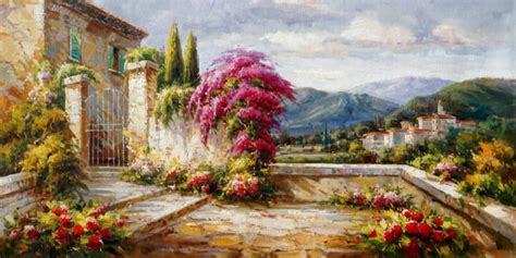 Tuscany Villages In Flower Field Painting By Lucio Campana Artmajeur