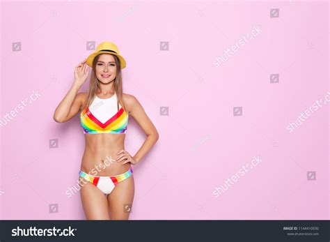Стоковая фотография Sexy Young Woman Bikini On Color Shutterstock