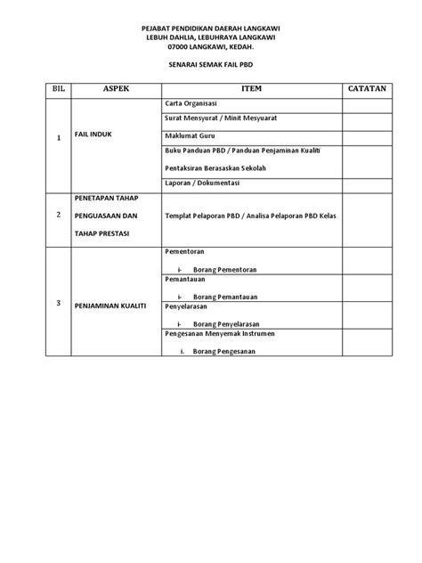 Borang Senarai Semak Fail Pbd 2021 Pdf