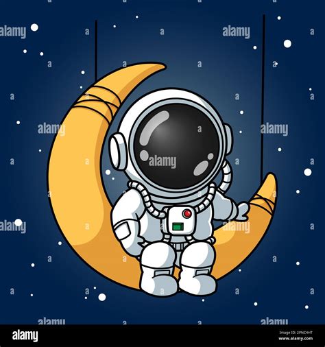 Cute Astronaut Sitting On The Crescent Moon Stock Vector Image Art