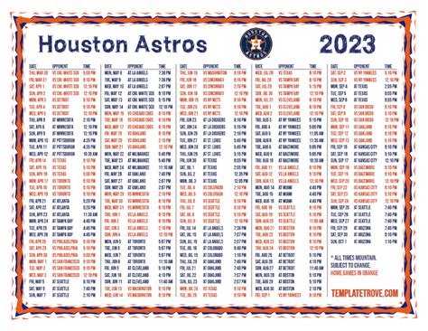 Printable 2023 Houston Astros Schedule