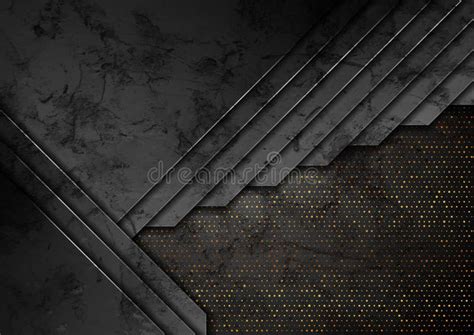 Dark Grey And Golden Abstract Tech Geometric Grunge Background Stock