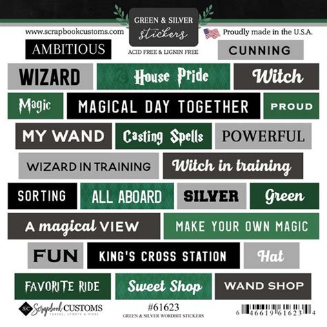 Scrapbook Customs Green Silver Wordbit Stickers