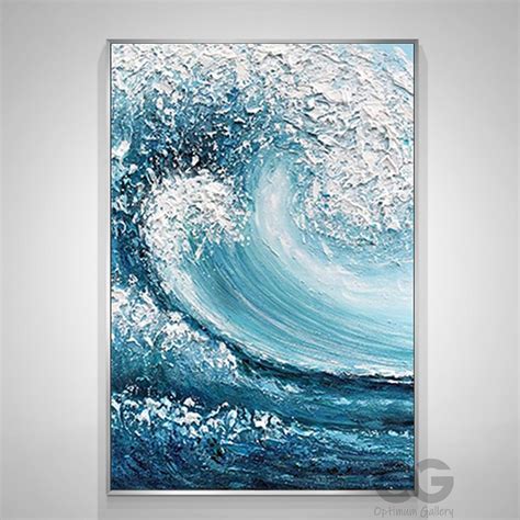 Texture Blue Wave Acrylic Painting Framed Ocean Wave Painting Etsy