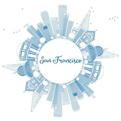 Outline San Francisco Skyline with Blue Buildings. 10362215 Vector Art ...