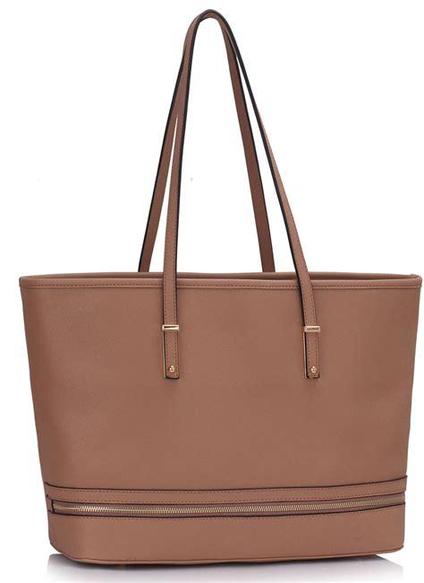 Nude Zip Detail Large Tote Bag