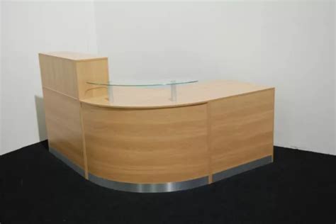 RECEPTION DESK Curved Counter Glass Corner Unit Oak Aluminium Plinth