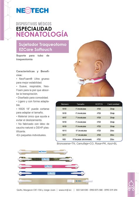 Neonatología ficha sujetador traqueotomo EZCare softouch Insumos y