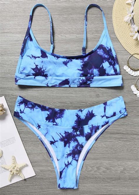 Tie Dye Bikini Set Without Necklace Blue Bellelily Blue Bikini