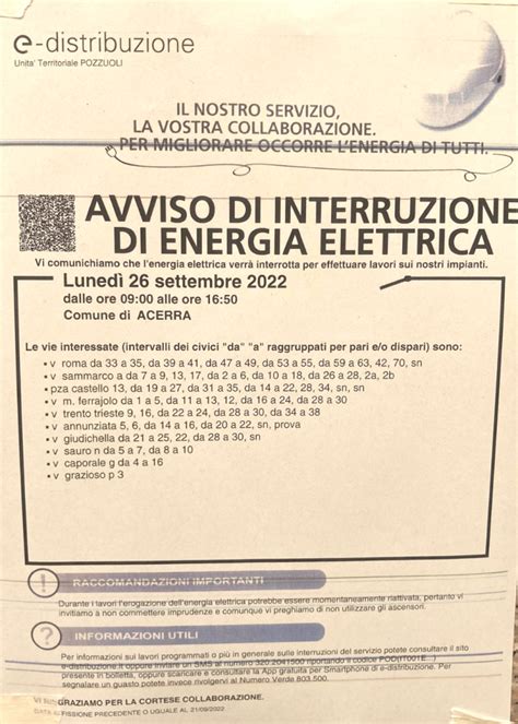 Avviso Di Interruzione Di Energia Elettrica Tuttoacerra It