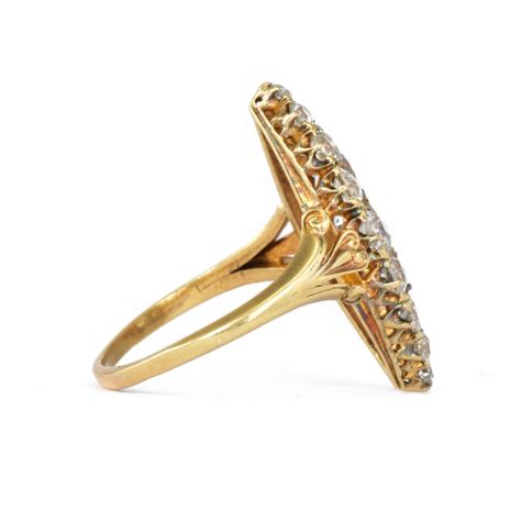 Victorian K Gold Diamond Navette Ring Ejay Antiques