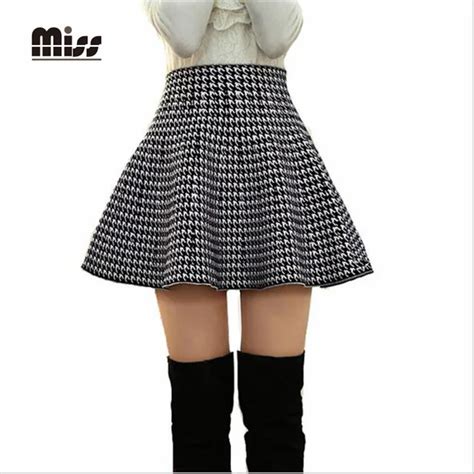 Miss 2016 Spring High Waist Flared Pleated Mini Skirt For Women Slim