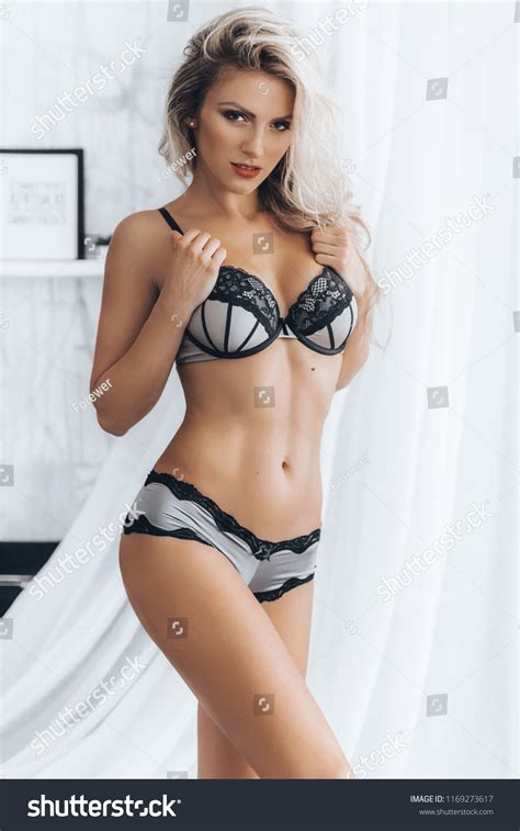 Sexy Beautiful Blonde Woman Blue Underclothes Stock Photo 1169273617 Shutterstock