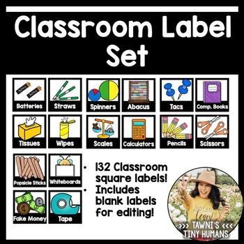 Classroom Label Set -Square Pocket Labels | Classroom labels, Classroom, Teacher material