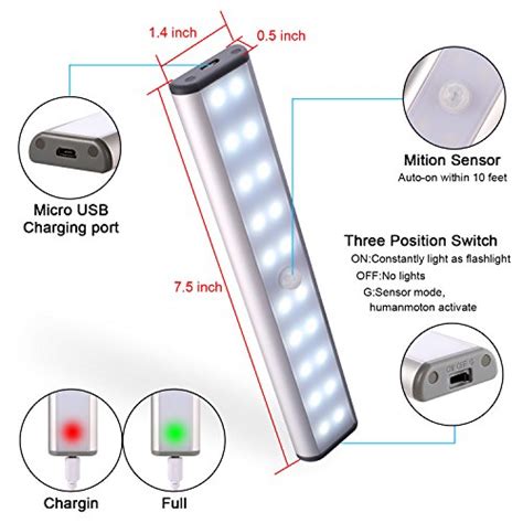 Stick-On Anywhere Portable Closet Lights Wireless 20 Led Under Cabinet Lighting Motion Sensor ...