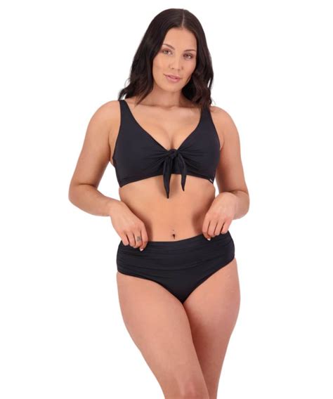 Contours Underwired Tie Front Bikini Top In Black Moontide Swimwear