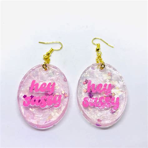 Earrings Resin Hey Sassy Earrings Statement Kitsch Earrings Etsy