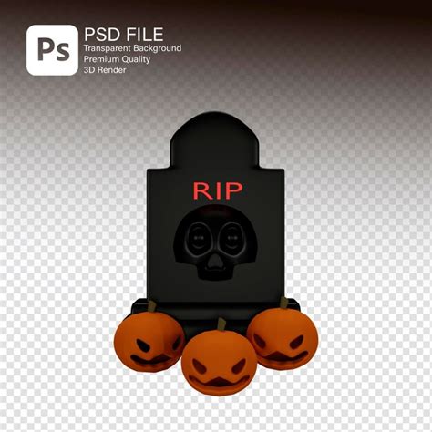 Premium Psd 3d Rendering Halloween With Tombstone And Pumpkins