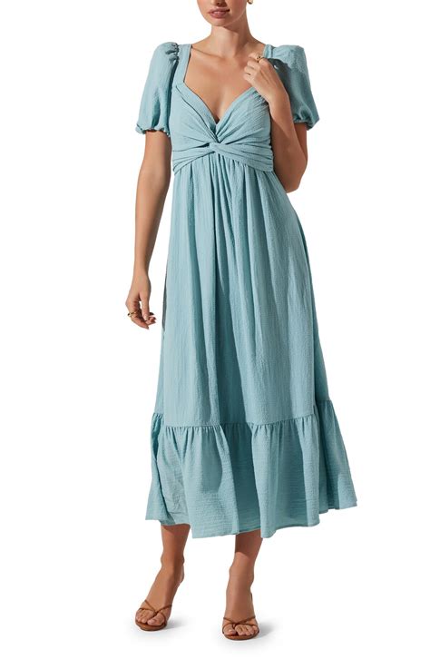 Buy Astr The Label Tie Back Puff Sleeve Midi Dress Teal At 40 Off