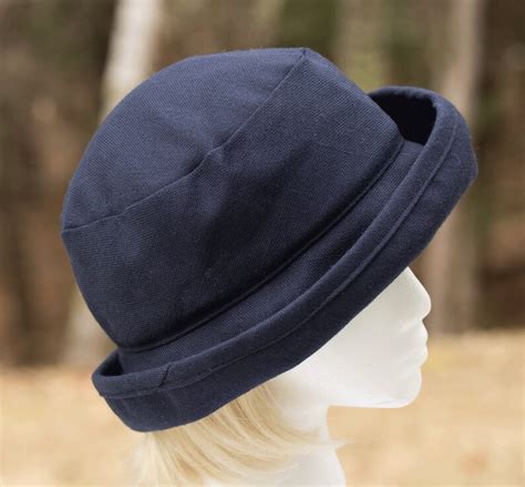 Womens Upturned Brim Hat In Black Or Navy Blue Linen Weave Etsy