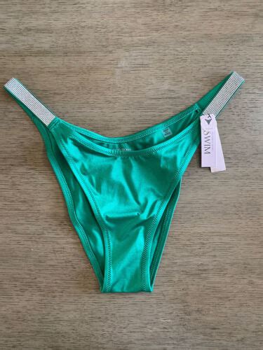 Victoria S Secret Brazilian Bikini Bottom Shine Strap Logo Green Bling