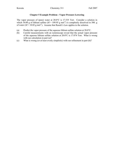 Vapor Pressure Lowering Example Problem