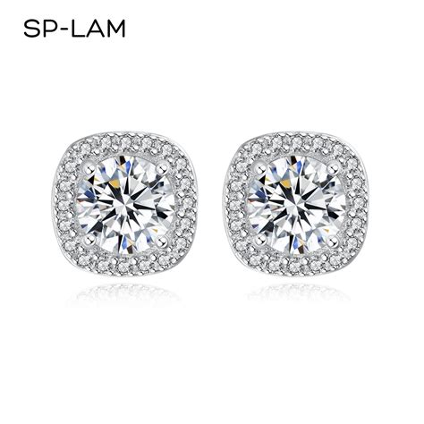 SP LAM Moissanite Earing Prata Parafuso Prisioneiro 925 Sterling Square