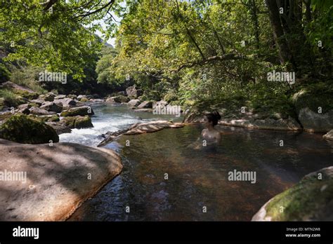 Woman Bathing In Outdoor Onsen Hot Spring At Myoken Ishikaraso