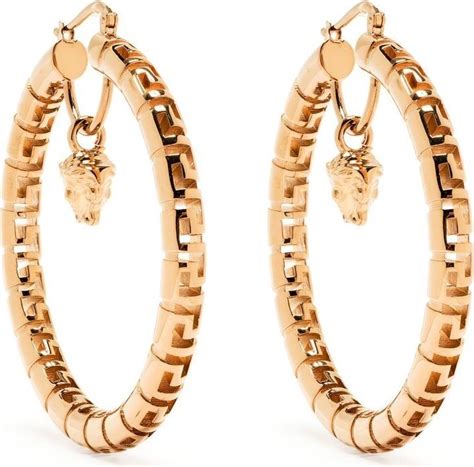 Versace Embossed Greca Medusa Hoop Earrings Shopstyle