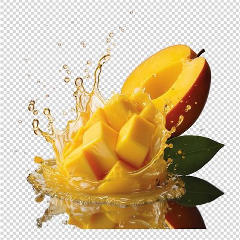 Premium Psd Mango With Mango Juice Splash On White Background