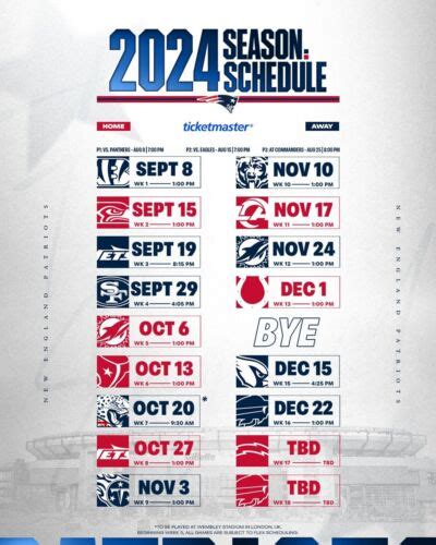 New England Patriots 2024 Season Schedule Nfl 8x10 Photograph Print Ebay