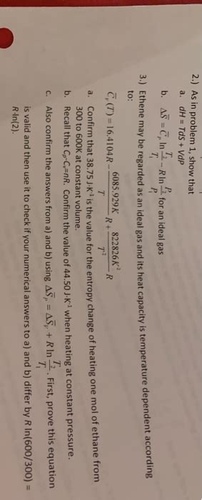 Solved 2 As In Problem 1 Show That A DH Tds VdP B Chegg