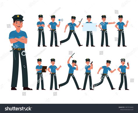 Policeman American Cop Uniform Different Poses เวกเตอร์สต็อก ปลอดค่า