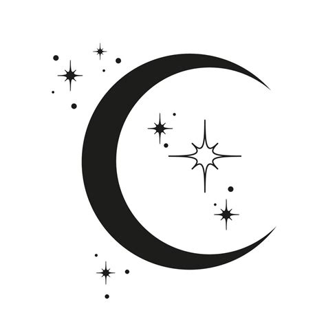 Graphic Drawing Of The Moon And Stars Design For Logo Tattoo