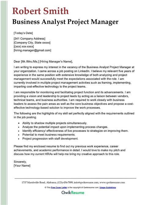 Business Manager Cover Letter Examples QwikResume