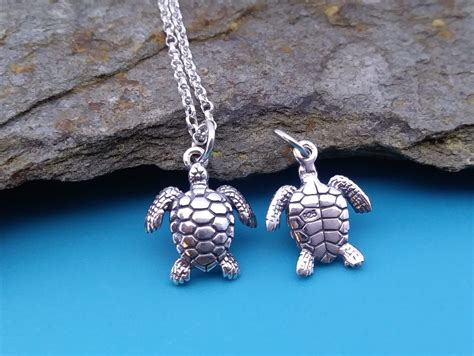 Sea Turtle Charm Or Necklace 3D 925 Sterling Silver Ocean Etsy