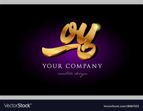 Oy O Y 3d Gold Golden Alphabet Letter Metal Logo Vector Image