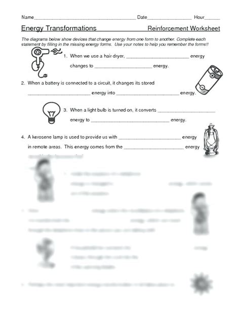 Energy Transformation Worksheet Answer Key Db Excel