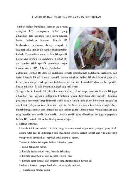 Limbah B3 Dari Fasilitas Pelayanan Kesehatan Pdf