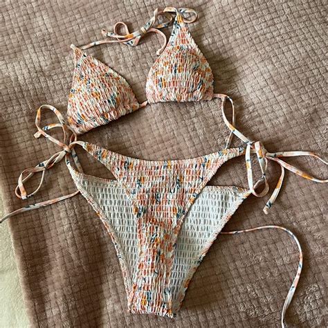 Pink And White Bikini Set Beachy BRAND UNKNOWN Depop