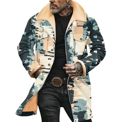 GIPQJK Mens Vintage Camo Jacket Suede Pocket Lamb Fleece Outdoor Coats