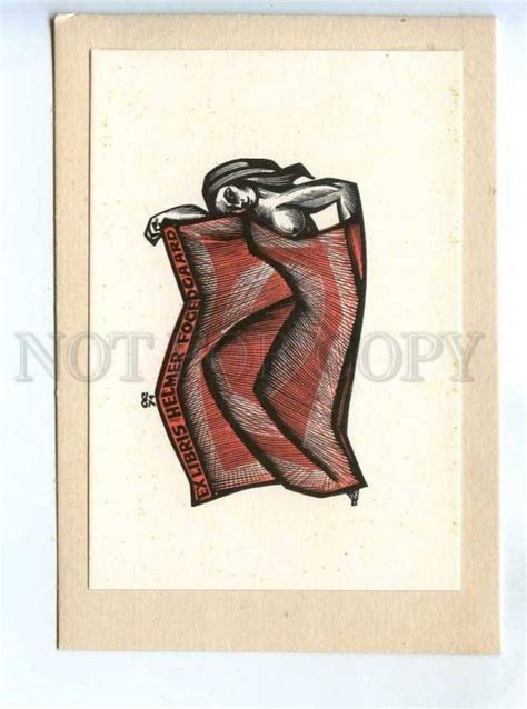 284977 USSR Anatoly Kalashnikov Helmer Fogedgaard Nude Girl Ex Libris Bookplate Ephemera